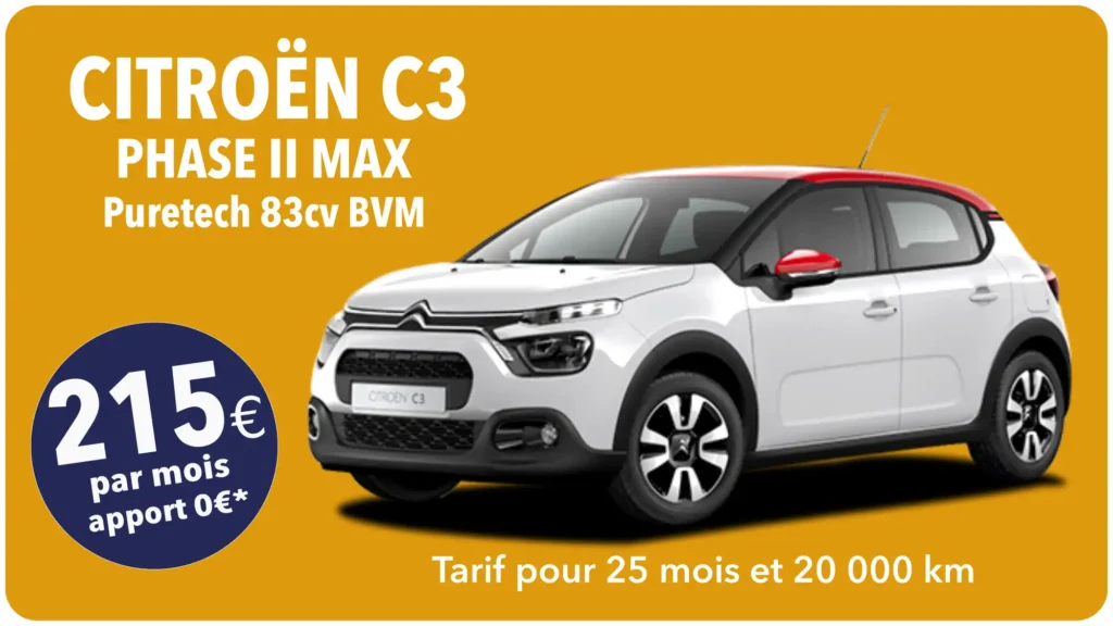 Location longue durée pour particuliers, offre Citroën c3.