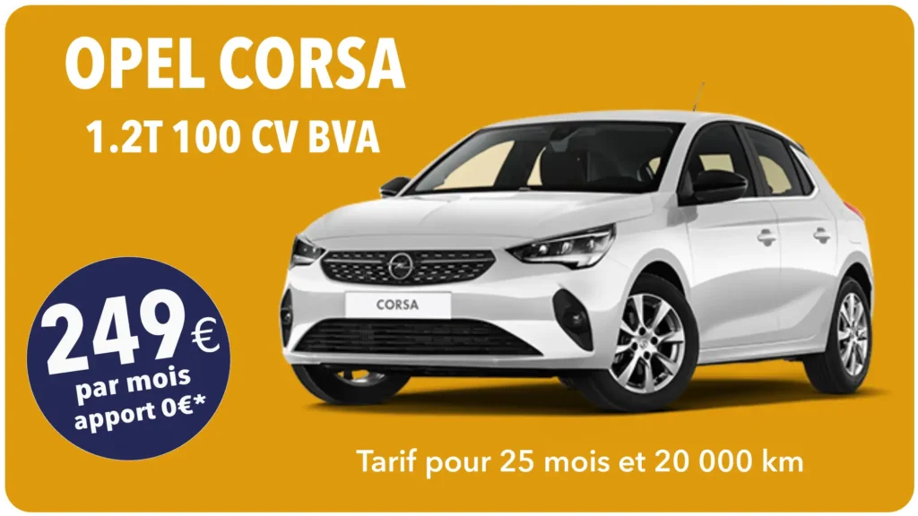 Location longue durée pour particuliers, offre Opel Corsa.